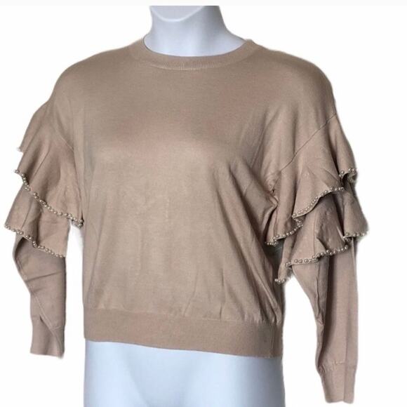Stellah Pearly Trim Ruffle Sleeve Sweater Light Pink Peach Size Large NWT - Picture 4 of 8